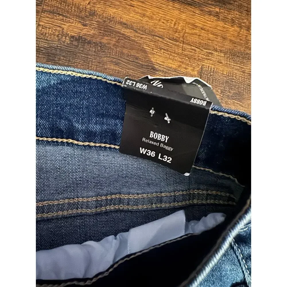 True Religion Bobby Applique Relaxed Baggy Jeans 36x32 Medium Blaze Wash NWT